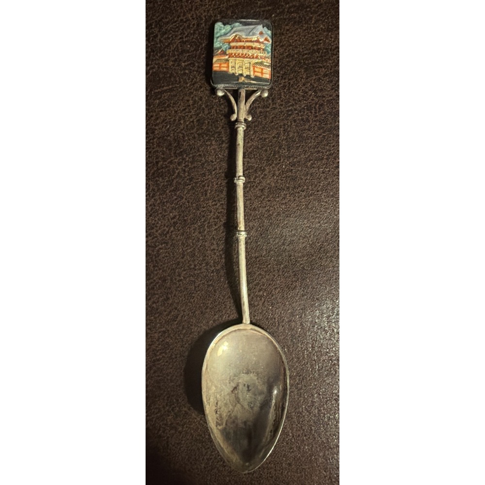 TOSHIKANE Japanese Okame Sterling Silver & Hand Painted Porcelain Souvenir Spoon